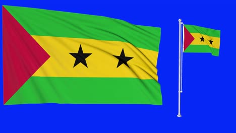 Greenscreen-Schwenkt-Sao-Tome-Und-Principe-Flagge-Oder-Fahnenmast